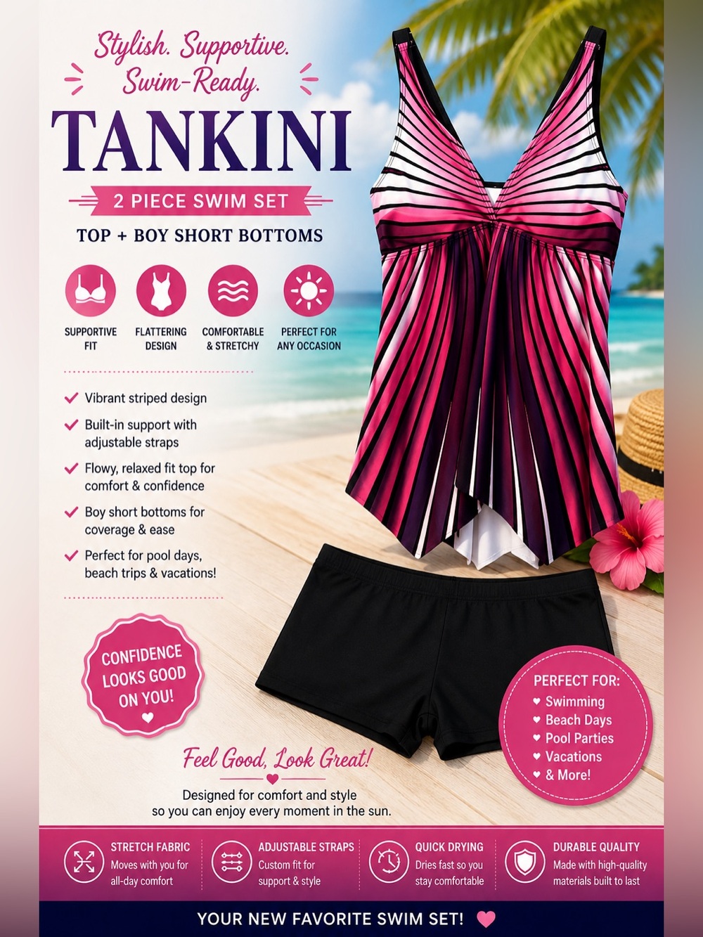 NWOT 2- Piece Vibrant Striped Tankini